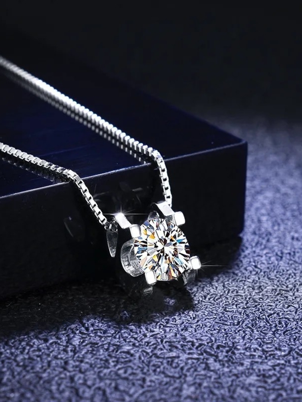 925 Sterling Silver 1 Carat Moissanite Necklace GRA Certified  Box Chain Pendant